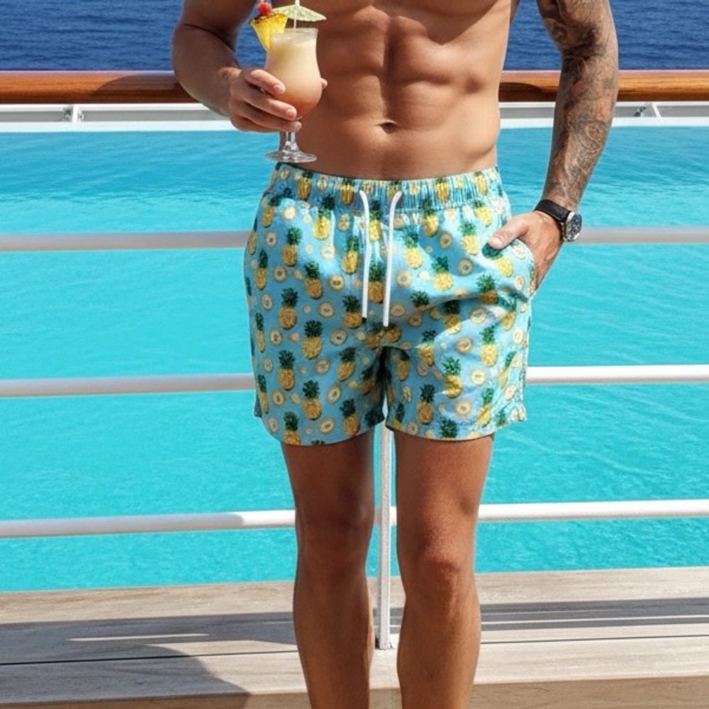MaaMgic Swim Trunks Size Medium Pineapple Design pineapple rings